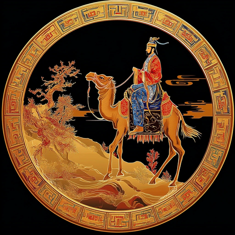 古代人物骑骆驼的精美艺术形象