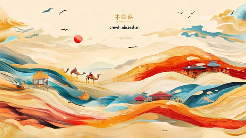 沙漠中骆驼行走的壮丽景观