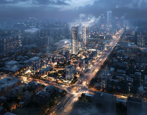 城市夜景鸟瞰图灯火辉煌的都市景象