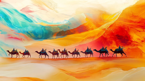 沙漠中行进的骆驼商队