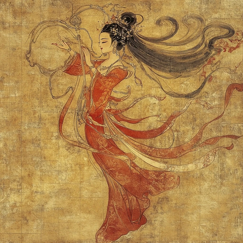 古风女子舞动红裙姿态优雅