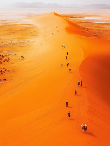 沙漠中行走的人群