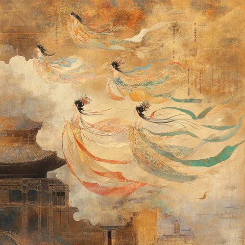 古建筑前飘逸飞舞的古装女子