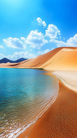 沙漠边的湖泊全景风光