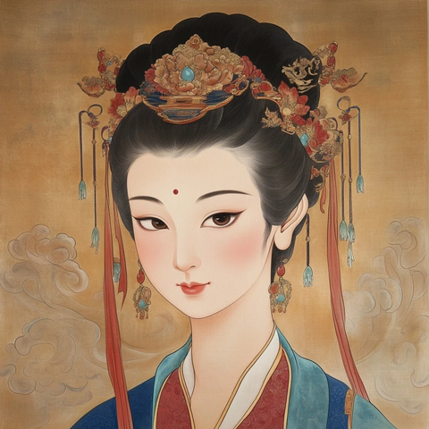 头戴华丽头饰的古装女子