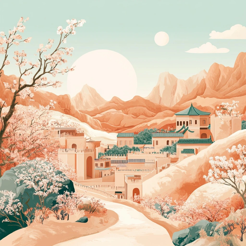 山间村落景致桃花盛开的唯美风光