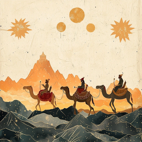 沙漠中骑骆驼的旅人