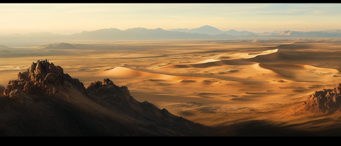 沙漠全景风光辽阔沙海与起伏山峦