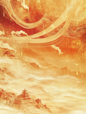 云雾缭绕中的古风建筑壮丽景观