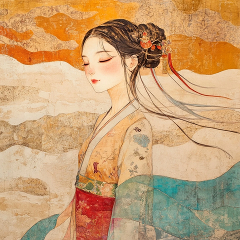 古风女子闭眼侧身而立姿态优雅