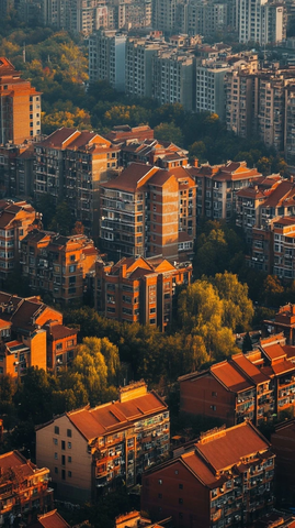 俯瞰城市中楼房密集的居民区