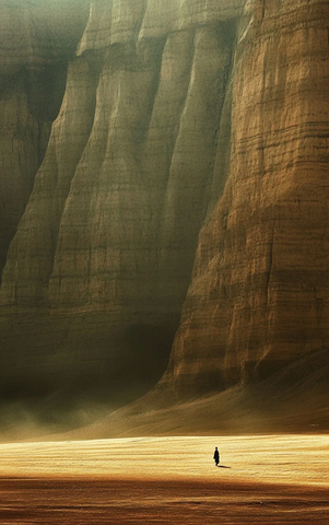 荒山中独行之人的壮观景象