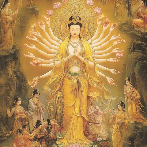 千手观音与诸菩萨的庄严佛教艺术形象