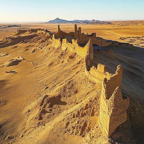 沙漠中古老城堡遗址的壮观景象