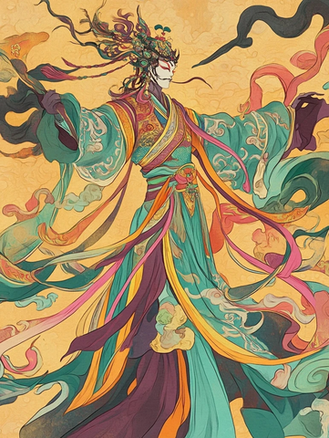 身着古装的人物挥袖舞动姿态图