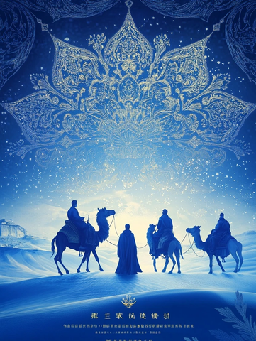 沙漠中骑骆驼的人剪影