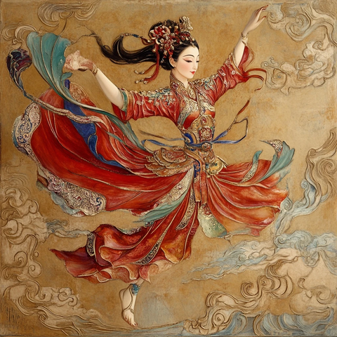 古装女子翩翩起舞的优雅姿态