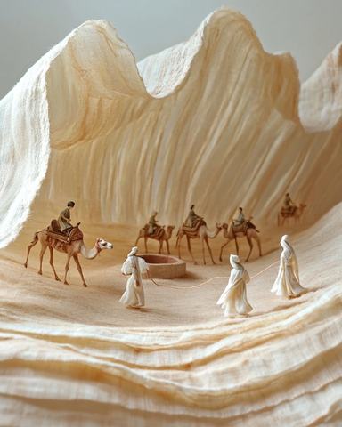 沙漠中牵骆驼的人与骑骆驼的人景象