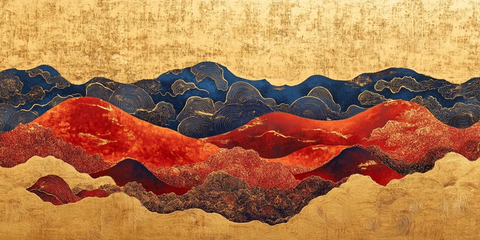 中式古典色彩山水画卷