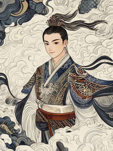 古装男子身穿华服置身于云海之中