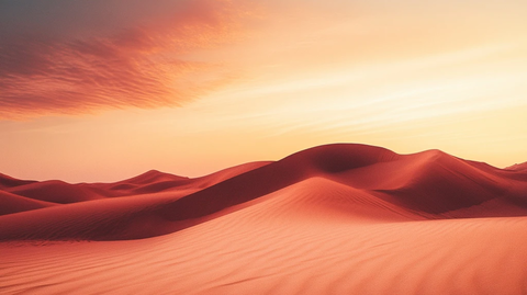 沙漠壮丽景观夕阳下的金色沙丘全景