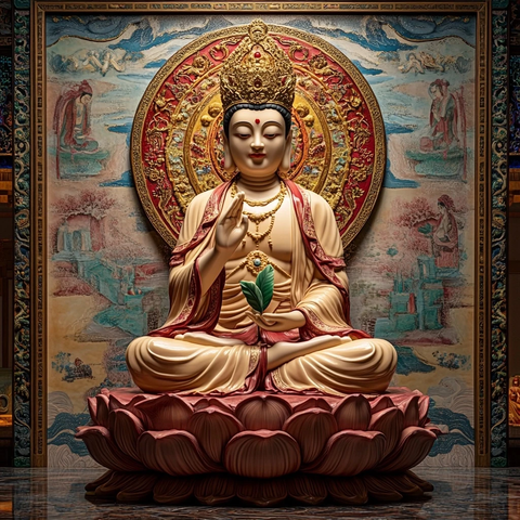 莲花座上的佛像雕塑