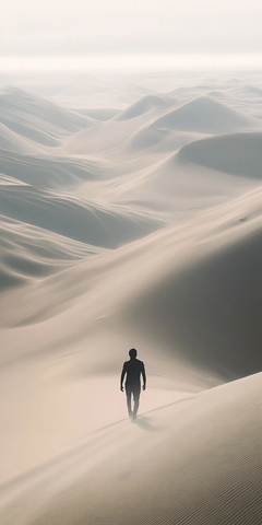 沙漠中独自行走的人
