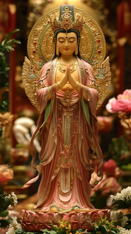 双手合十的观音菩萨塑像