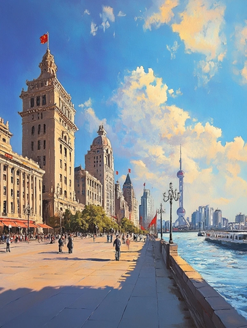 外滩的街道和建筑群风景