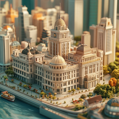 城市中的欧式风格大型建筑模型