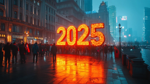 城市街道上展示年数字标识