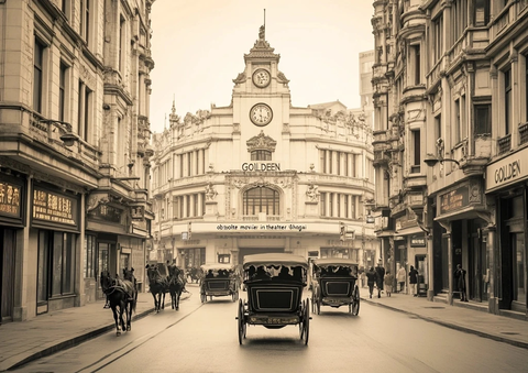 复古街道上马车行驶的旧上海街景