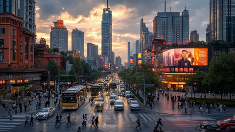 繁华都市街道的车水马龙景象