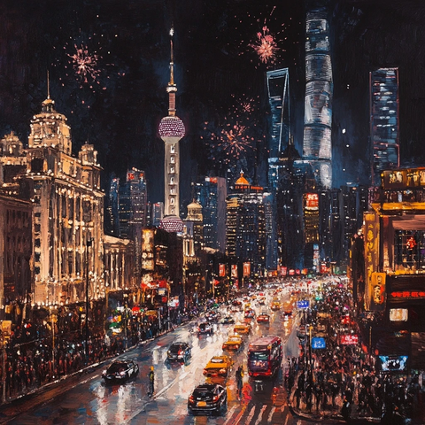 繁华都市夜景中的车流与人流