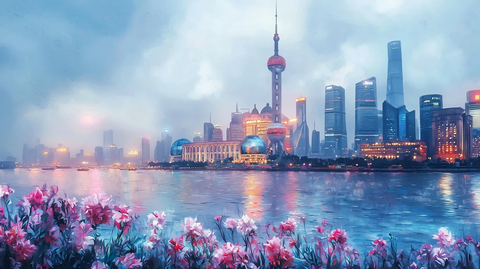 上海外滩夜景城市天际线全景