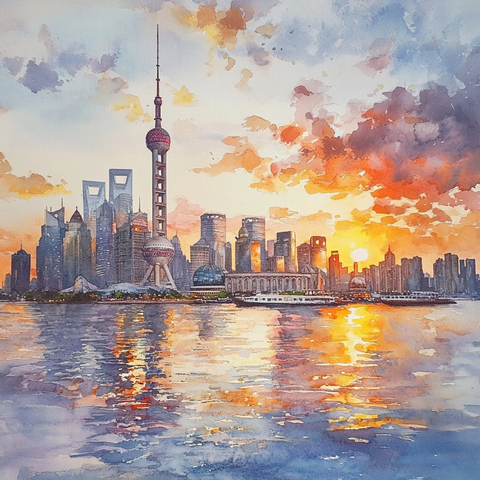 黄浦江畔的上海外滩城市风光