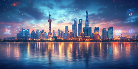 现代化都市夜景下的摩天大楼群