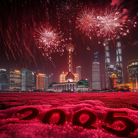 上海外滩夜景烟花秀璀璨夺目