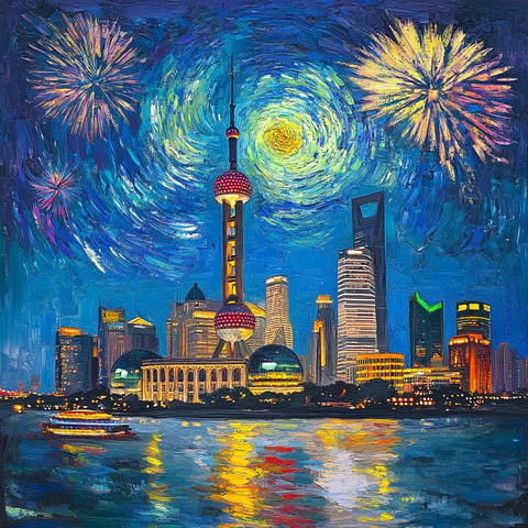 上海外滩东方明珠夜景烟花璀璨