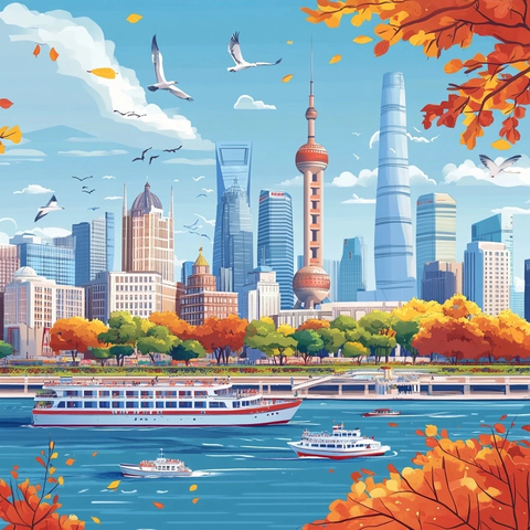 黄浦江畔现代化都市风光