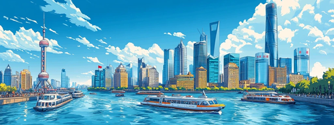 现代化大都市江景与高楼大厦相映成趣