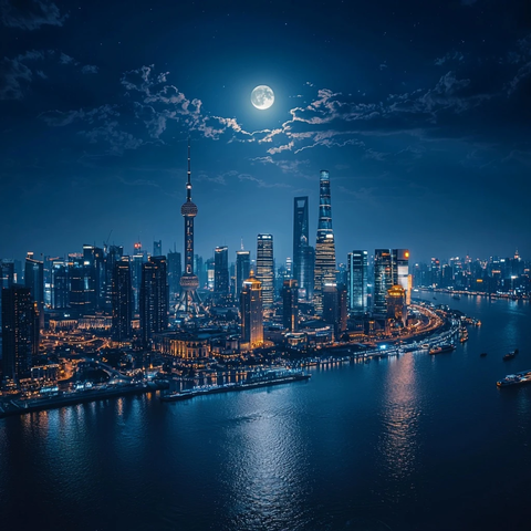 月光下的现代化大都市夜景