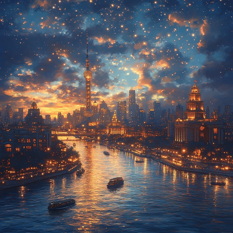 黄浦江畔东方明珠璀璨夜景