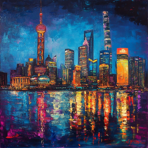 上海外滩陆家嘴璀璨夜景