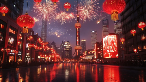 东方明珠下的春节夜景