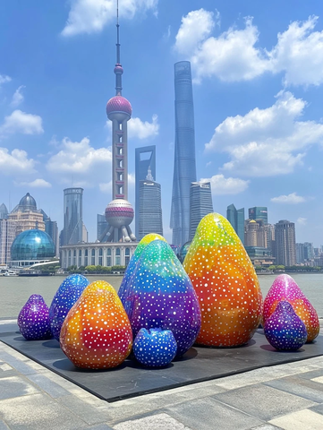 东方明珠下的彩色蛋形雕塑群