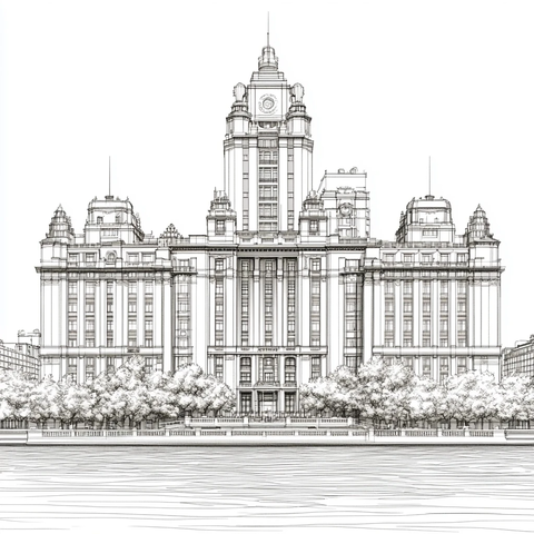 宏伟建筑线描图古典风格尽显大气磅礴