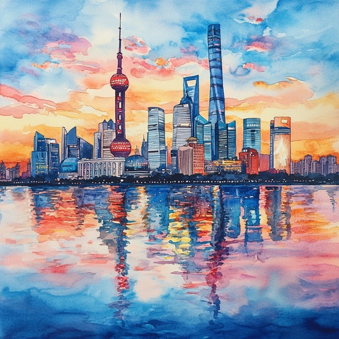 上海陆家嘴建筑群的美丽天际线