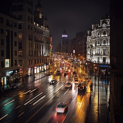 雨夜城市街景灯光璀璨车水马龙