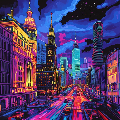 霓虹灯下的城市街道夜景